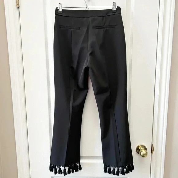 Topshop Tassel Hem Kick Flare Trousers Black Cropped Pants Size 4 NWOT - Picture 7 of 16